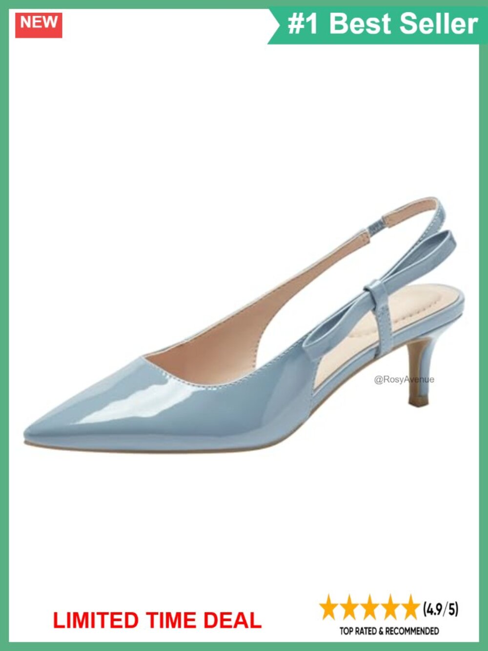 Pointed Toe Slingback Kitten Heel Pump with Bow Detail